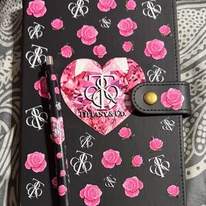 Black and Pink Rose journal with matching pen and bookmark.